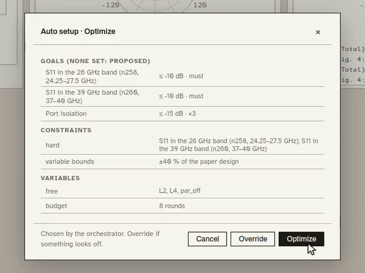 FRIIS optimization settings: goals, the variables it may change, and the intent in plain words